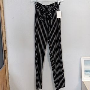 Skinny Leg Stripped Paper Bag Pants